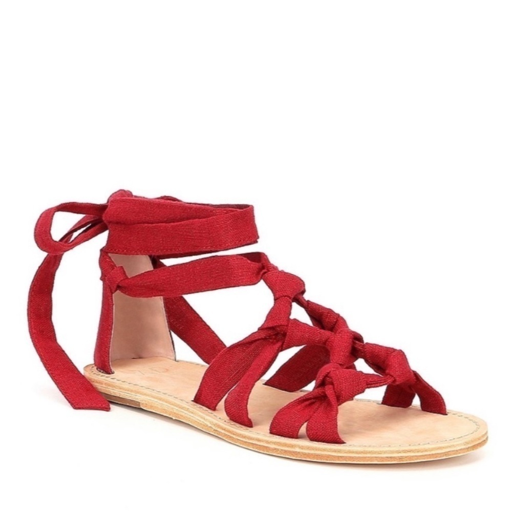AD & Daughters Women Bristela Wrap Up Red Cloth Flat Sandal - Picture 2 of 4